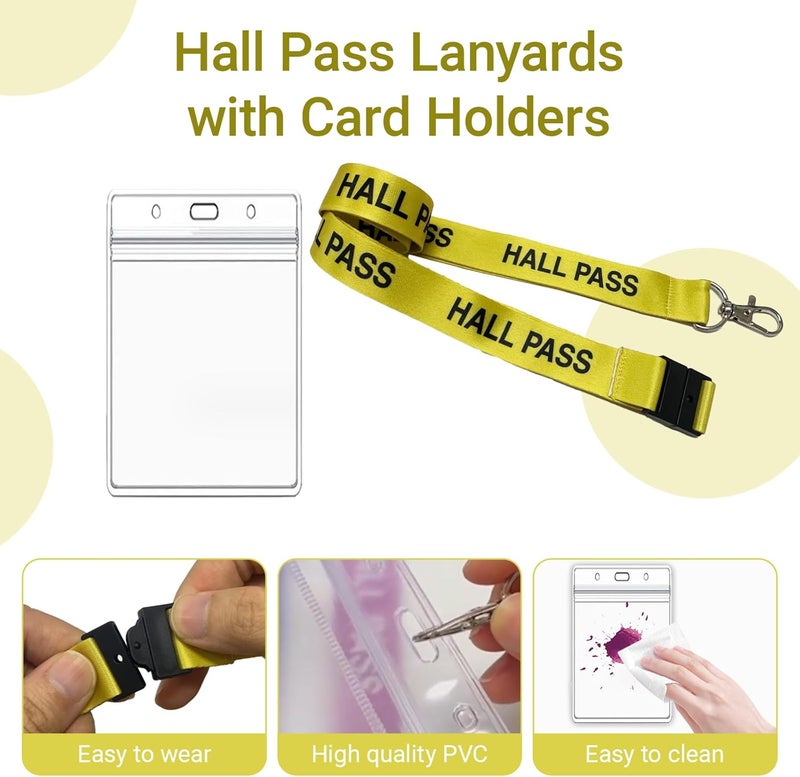 BEMAXYE Hall Pass Lanyards with Card Holders, School Classroom Passes Lanyard Set for Teacher Parents (10 x Yellow) - Image 3